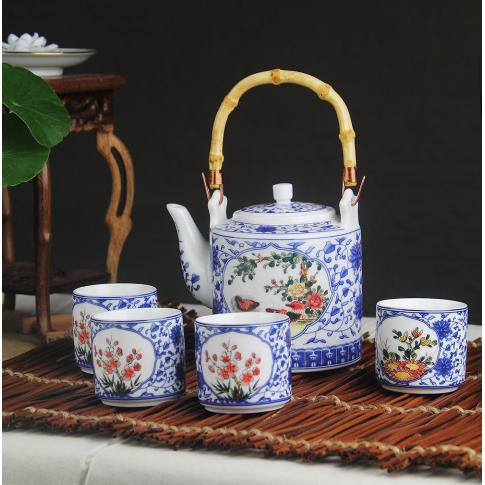 7头釉中花开富贵茶具