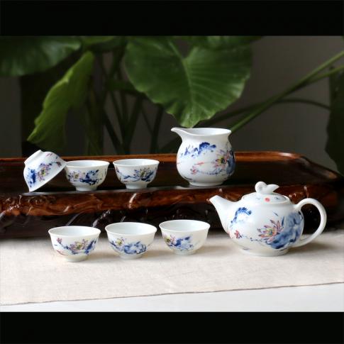 8头釉中彩茶具--和为贵