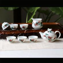 8头釉中彩茶具--红梅
