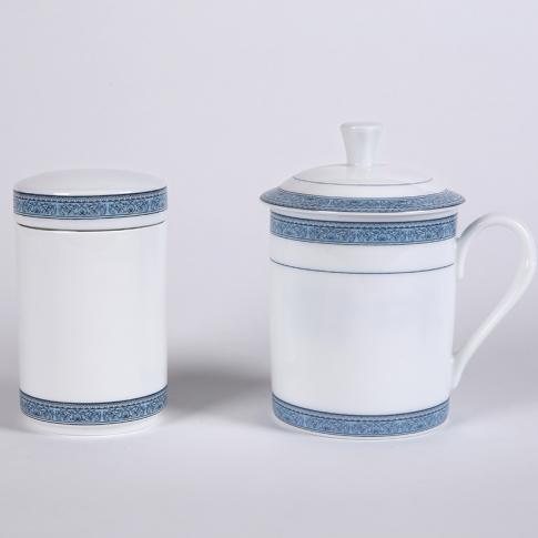 2头和谐边式牡丹双层杯套组(茶叶罐)