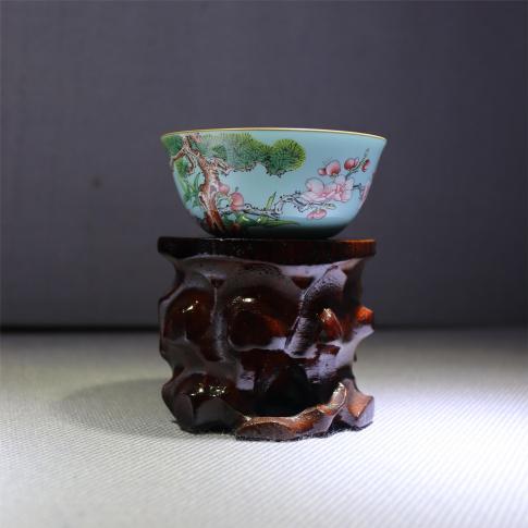1头手绘珐琅彩岁寒三友蒂芙尼蓝主人杯