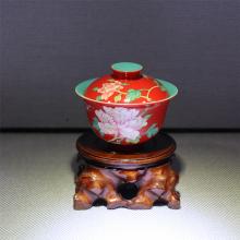 手绘工笔珐琅彩中国红两...