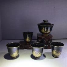 5头手绘釉上描金年年有...