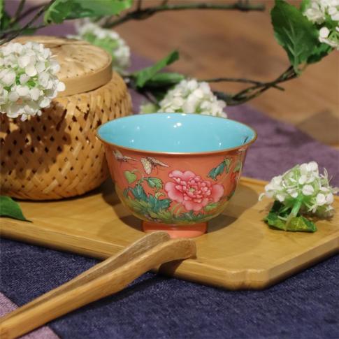 1头手绘工笔珐琅彩虞美人驼色主人杯（粉色是明珠同款）