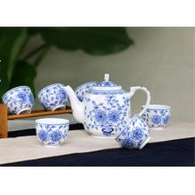 7头手绘青花牡丹花茶具