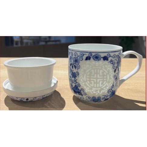 1头手绘青花万花玲珑单杯