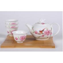 5头手绘水点桃花茶具