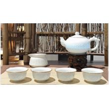 8头青釉玲珑描金生辉茶...