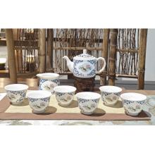8头青花玲珑荷韵茶具