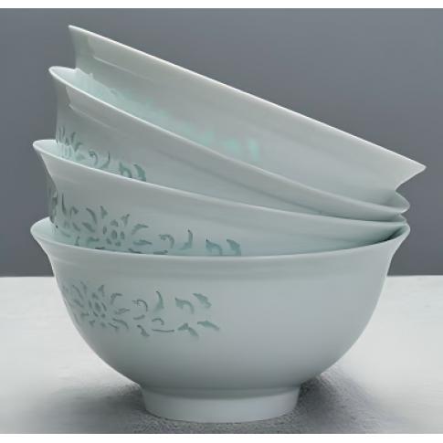 4头青釉玲珑6英寸面碗套组