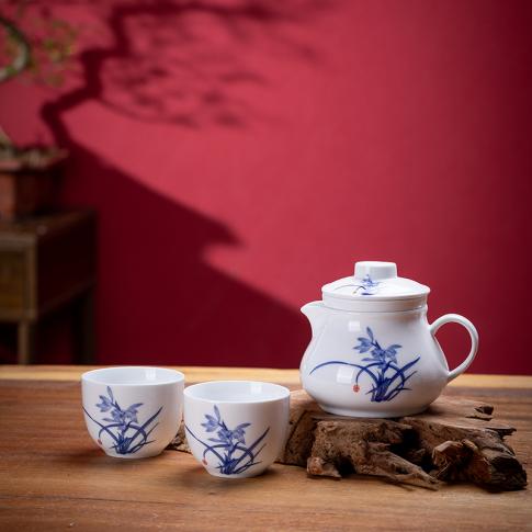 3头随手泡釉中彩兰花茶具