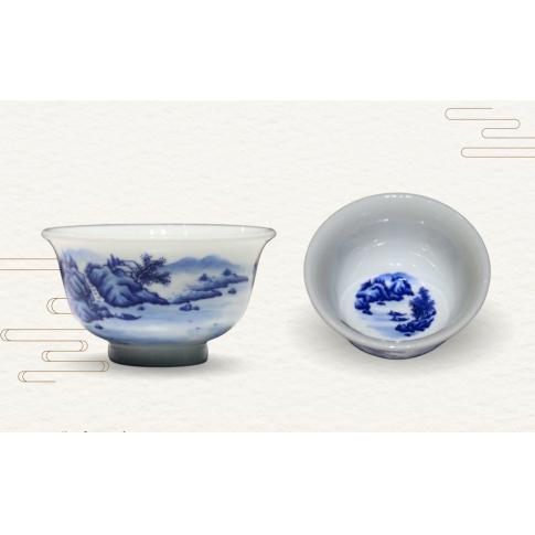 1头手绘青花柴窑山水压手杯