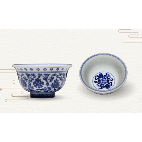 1头手绘青花柴窑缠枝压手杯