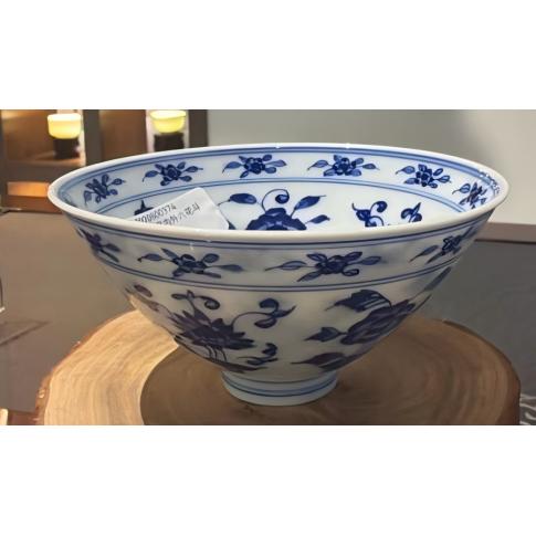1头手绘青花柴窑仿明内外青花斗笠杯
