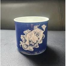洒蓝堆白貔貅容天杯