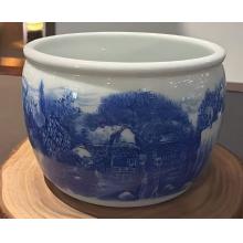 1头手绘青花柴窑山水缸...